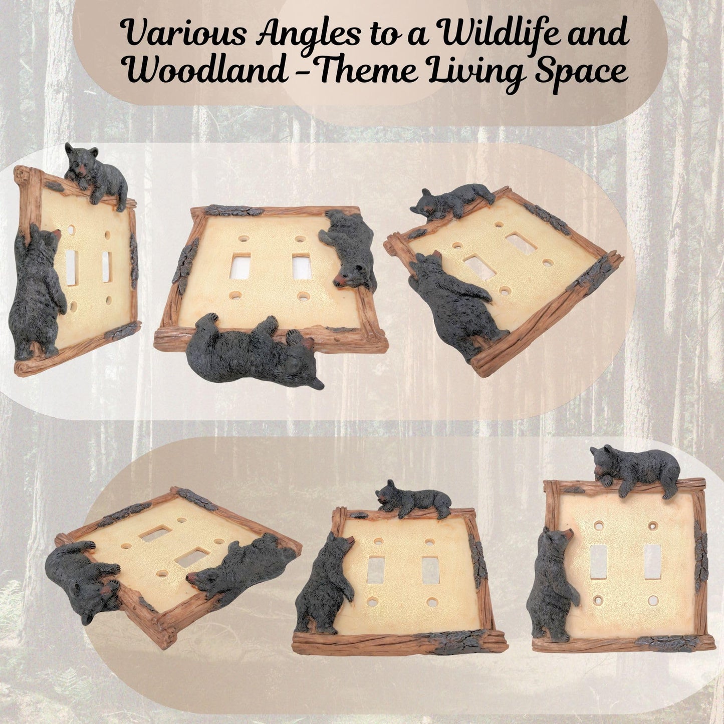 BestGiftEver Black Bear on Logs Double Toggle Switch Cover Wall Plate for Cabin Lodge Style Home Decor | Ideal for Nature and Wildlife Lover