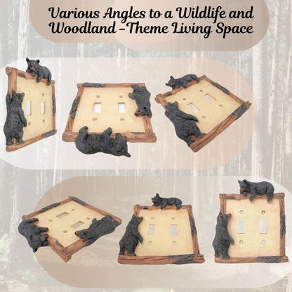 BestGiftEver Black Bear on Logs Double Toggle Switch Cover Wall Plate for Cabin Lodge Style Home Decor | Ideal for Nature and Wildlife Lover