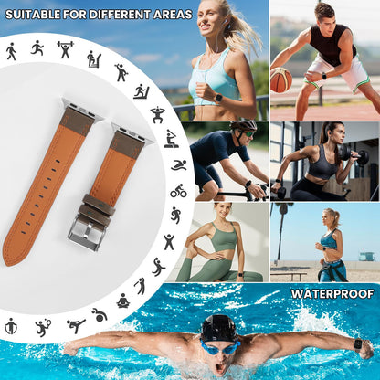 Soft Genuine Leather Band for Apple Watch 49mm 46mm 45mm 44mm 42mm - Women/Men Vintage Retro Replacement Wristband Strap with Metal Buckle for iWatch Ultra 3/2/SE/Series 11/10/9/8/7/6/5/4/3 - Grey