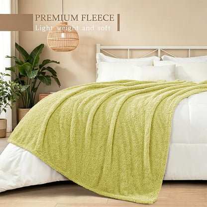 Exclusivo Mezcla Fleece Twin Size Bed Blanket, Ultra Soft, Lightweight and Fuzzy Light Green Blanket for Women, Home Decor, 60x80 Inches