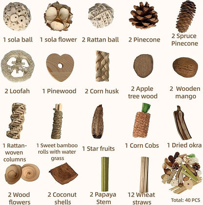 40PCS Natural Foraging & Chew Parrot Toy,Shredding Box for Parakeets, Cockatiels, Conures & Lovebirds and Other Small to Medium Birds (Large)