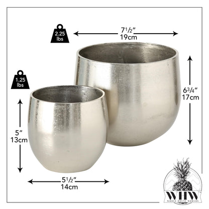 WHW Whole House Worlds Crosby Street Bucket Style Cache-Pot Planters, Set of 2, Polished Silver Aluminum, 7.5 and 5.5 Inches Diameter