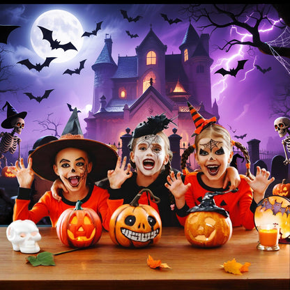 Halloween Backdrop 6x3.6ft Happy Halloween Backdrops for Photoshoot Jack O'Lantern Pumpkin Lantern Horror Moon Night Scary Cemetery Background with 19.68ft Rope for Adult Family Party Birthday Decor