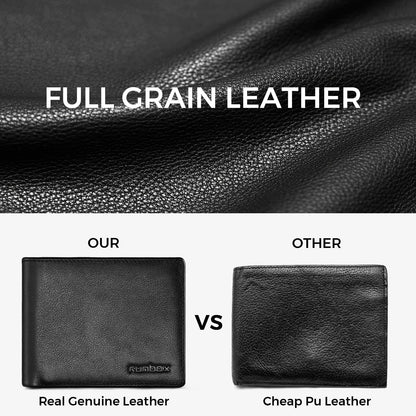 RUNBOX Leather Wallet for Men, Genuine Leather Mens Wallet Bifold Rfid Blocking with 12 Cards and 2 ID Windows, Minimalist Wallet for Men with Gift Box