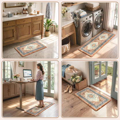 KIMODE Anti Fatigue Kitchen Mat for Floor, Boho Orange Kitchen Rugs Sets of 2, Cushioned Kitchen Floor Mats, Fall Kitchen Rugs Non Slip for Halloween Sink Laundry Desk Home 17"x47"+17"x29"