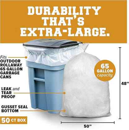 Plasticplace 65 gallon Trash Bags │ 1.5 Mil │ Clear Heavy Duty Garbage Can