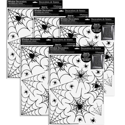 5 Sheets Halloween Window Stickers Wall Decoration Set Spider Web Design Window Clings for Halloween Party Supplies, 70 Pieces