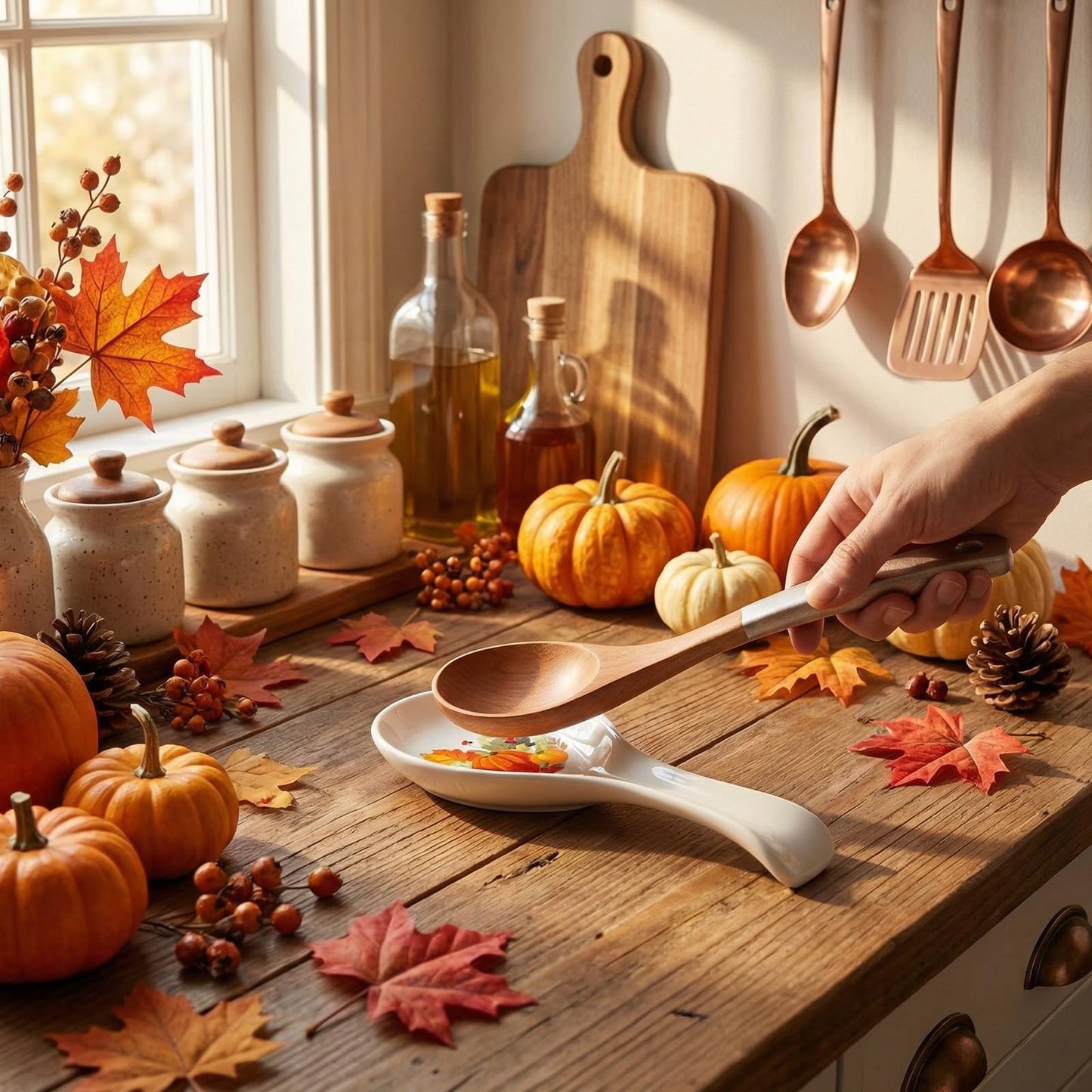 Potchen Spoon Rest Flower Utensil Holder Ceramic Spoon Rest for Stove Top Kitchen Decoration Kitchen Accessories Housewarming Gift for Coffee Bar(Pumpkin)