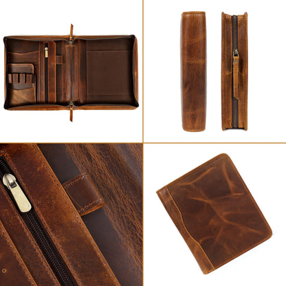 ELIZO Leather A5 Portfolio Padfolio Folio A5 Notebook Journal Cover Planner Binder Small Mens Business Work Folder Organizer (Antique)