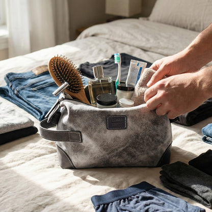 LEATHER VILLAGE Genuine Leather Dopp Kit for Men & Women with Waterproof Lining – Distressed Travel Toiletry Bag, Shaving & Bathroom Essentials Organizer - Distressed Grey