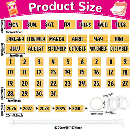 Pencil Flip Calendar Bulletin Board Set Pencil Calendar for Classroom Whiteboard Decor with 2026 to 2030 Years Date Cards and Adjustable Rod for Home Elementary Back to School Teacher Supplies