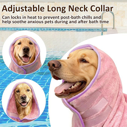 Soft Dog Bathrobe Fast Drying Dog Coat, Super Absorbent Dog Towels for After Bath, Microfiber Pet Robe Adjustable Collar & Belly Warm Keeping Dogs Coat for Pet Dogs & Cats (Pink, X-Large)