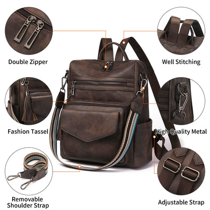 GAEKEAO Backpack Purse for Women Fashion Leather Designer Travel Backpack Purses Convertible Shoulder Bag with Wristlet (Two-toned Coffee)