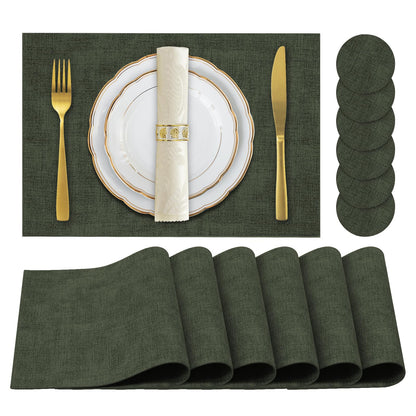 JUCCWARM Faux Leather Placemats Set of 6,Heat Resistant Placemats for Dining Table, Easy Clean Non-Slip Place Mats, Waterproof Stain Resistant Wipeable Washable PU Table Mats, (Dark Green)