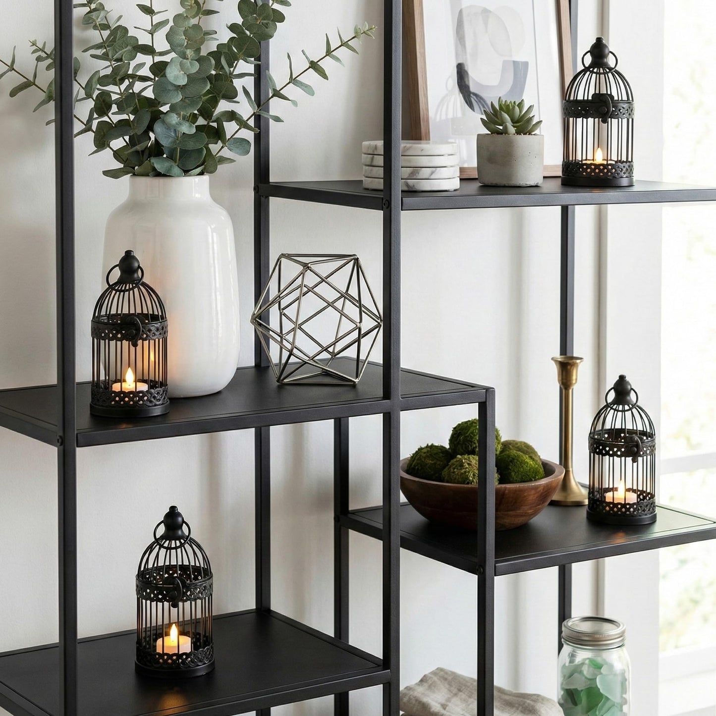 Vela Lanterns Bird Cage Decorative Candle Holders, Black, Small, 4-Pack