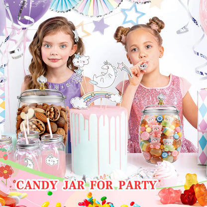 mwellewm 128 OZ Candy Jar with Lids Large Plastic Cookie Jar with Spoons Clear Apothecary Container Decorative Kitchen Airtight Snack Storage Organization for Wedding Home Kitchen Bar Decoration