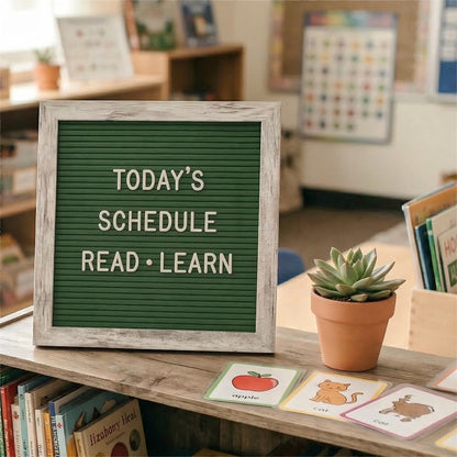 Rustic 10x10 Felt Message Sign with 336 Letters, Numbers & Symbols – Changeable Display for Classroom, Office or Home Decor – Green by Crystal Lemon