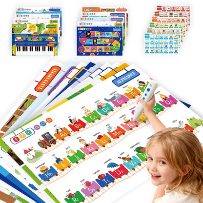 TEKFUN Talking Learning Poster Set for Toddlers 1-3, Interactive Educational Wall Poster with Speaking Pen, Screen-Free Letter & Word Learning for Homeschooling & Preschool Classroom