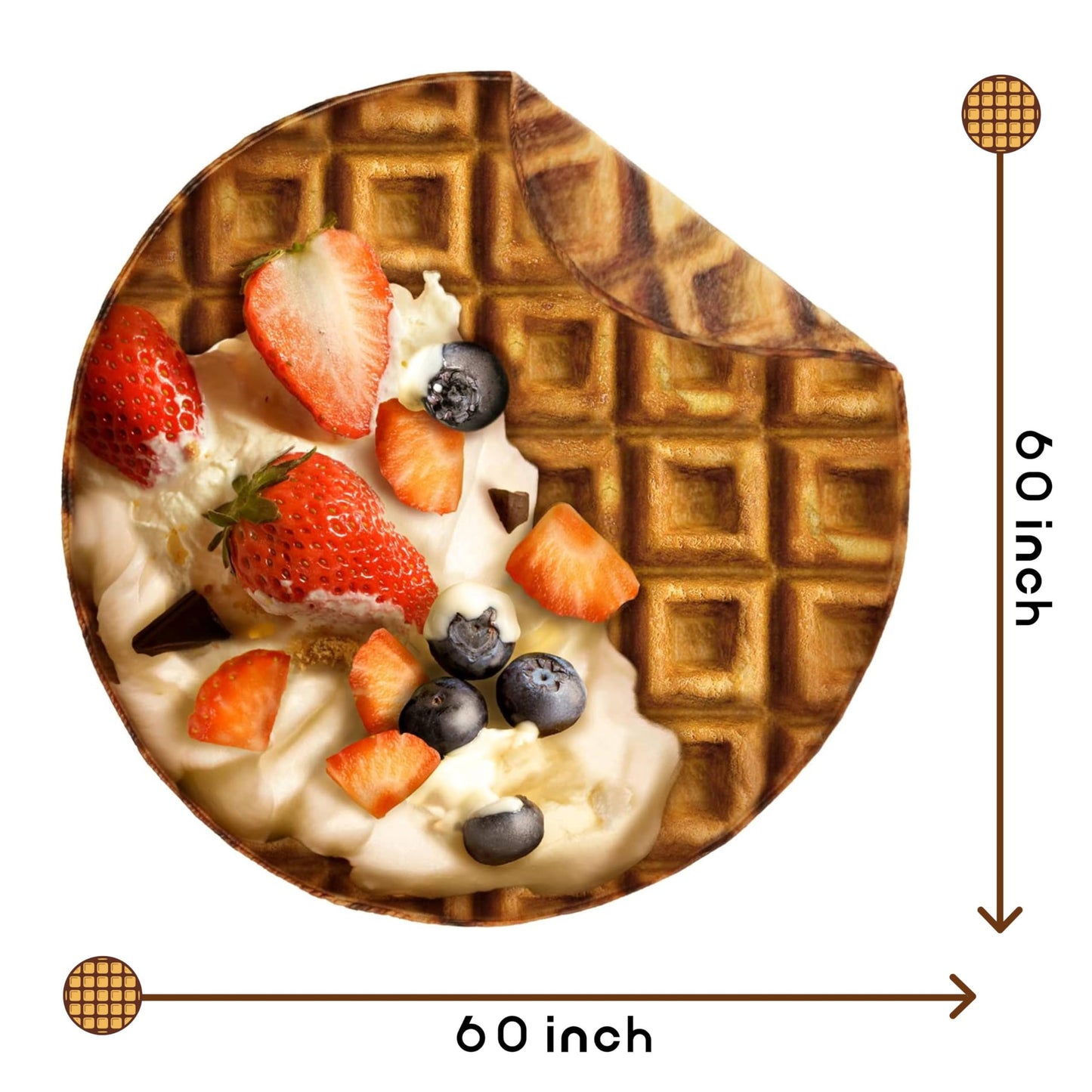 Bnuitland Waffle Funny Blanket, 300 GSM Double Sided Giant Realistic Food Blanket with a Storage Bag, Novelty Gift for Adults and Kids, Super Soft Flannel