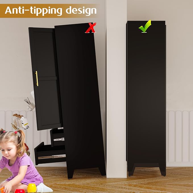 GAIOUS Steel Pantry Cabinet, 71" Metal Storage Cabinets with 2 Doors | 2 Adjustable Shelf and 2 Drawers, Freestanding Storage Cabinet for Bedroom, Kitchen, Home Office (Black)