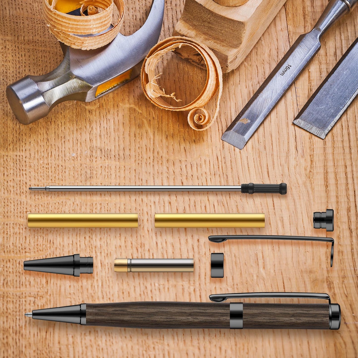 Colarr 10 Pcs Pen Kits for Wood Turning 7mm Slimline Pen Twist Kit with Refill Lathe Turning Supplies for Making Office Classroom Supplies DIY Friend Teacher Student Gifts(Black)