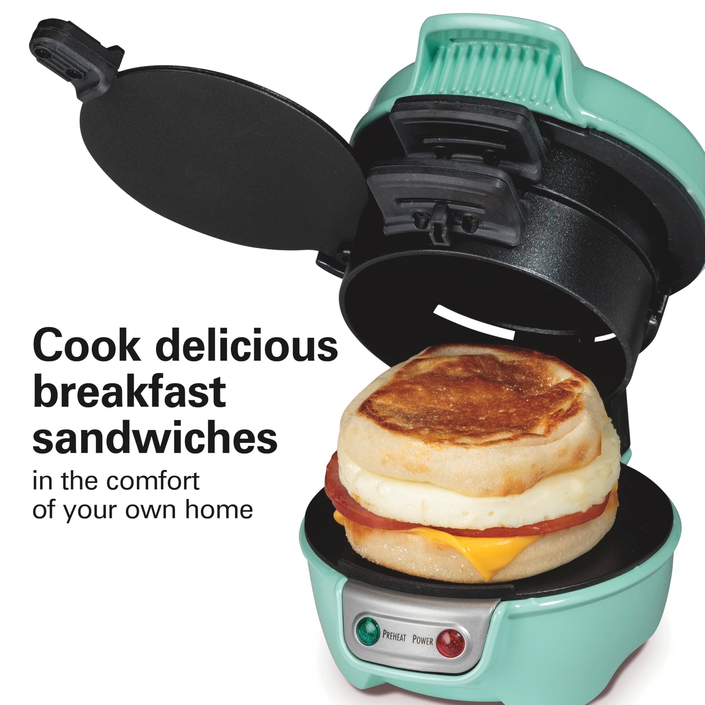 Hamilton Beach Breakfast Sandwich Maker with Egg Cooker Ring, Customize Ingredients, Perfect for English Muffins, Croissants, Mini Waffles, Perfect White Elephant Gifts, Coral (25483)