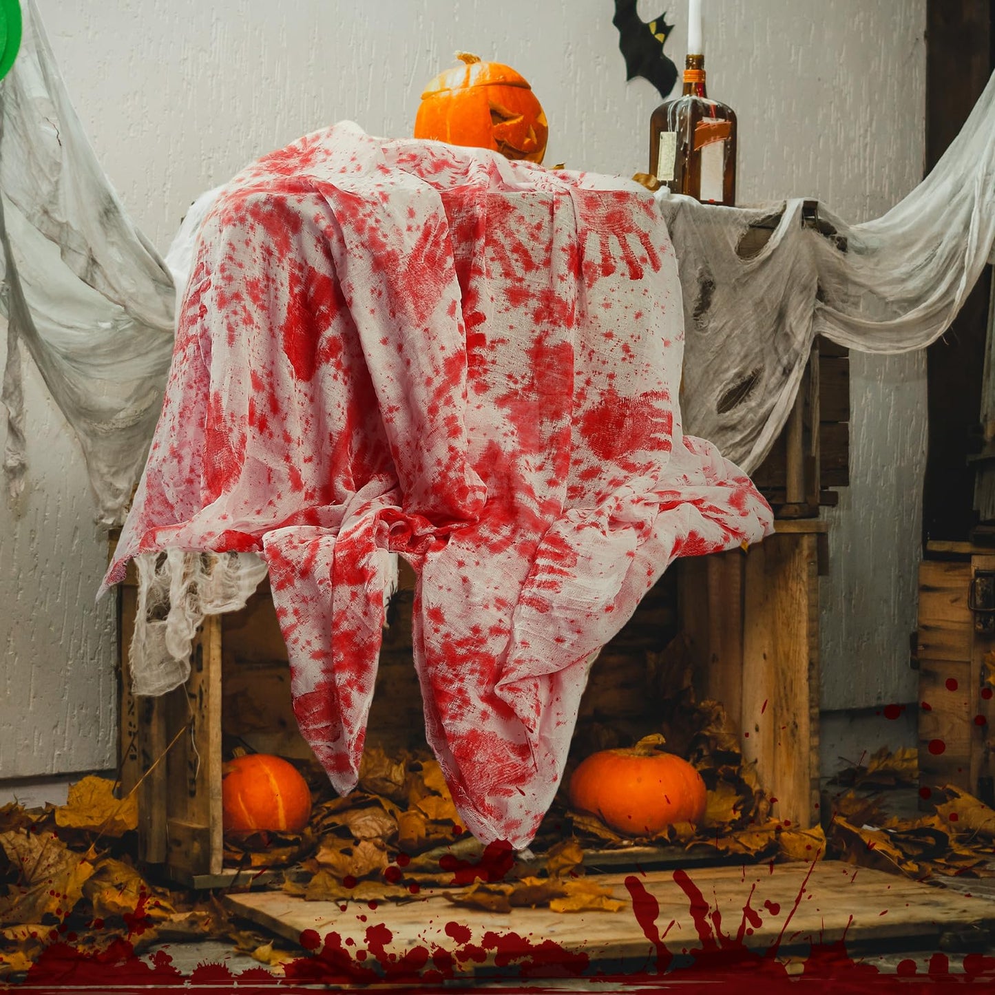 Boao 85" X 197" Halloween Cheesecloth Luminous Large Creepy Cloth for Crafts Halloween Gauze Fabric Decorations Haunted Cheesecloth for Stairway, Wall, Window, Outdoors Doorways Decor(Bloody)