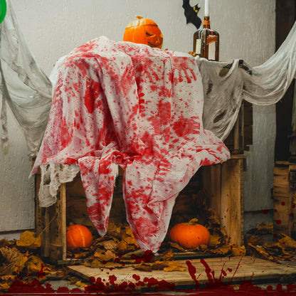Boao 85" X 197" Halloween Cheesecloth Luminous Large Creepy Cloth for Crafts Halloween Gauze Fabric Decorations Haunted Cheesecloth for Stairway, Wall, Window, Outdoors Doorways Decor(Bloody)