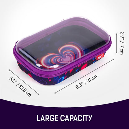 ZIPIT Clear Top Pencil Case for Kids, Durable Pencil Box for School, Large Capacity Stationery Organizer Box, Heart