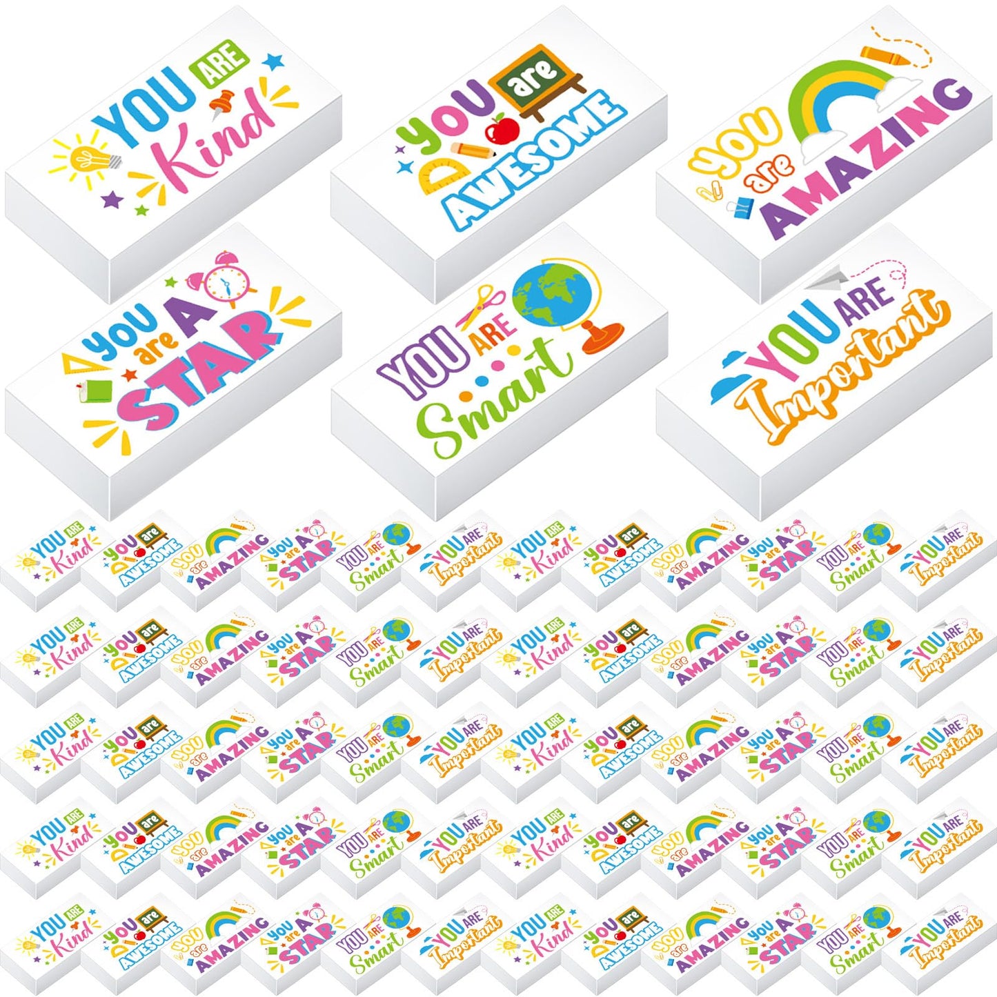 Resurhang 180 Pcs Erasers Bulk for Kids Inspirational Pencil Erasers Bulk for Drawing Motivational Big Eraser School Supplies for Classrooms Back to School Office (Inspirational,White)