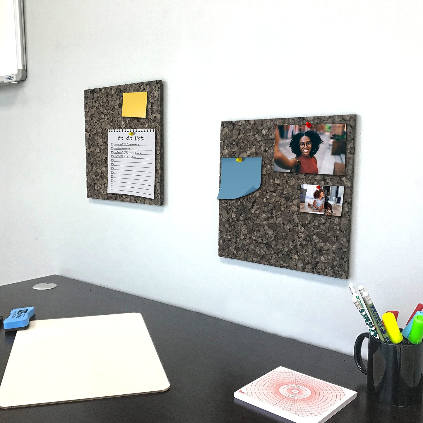 Flipside Products 12" x 12" x 9.5mm Thick Dark Brown Cork Squares, Wall Tiles, Square Pinning Cork Board, Bulletin Board Mini Wall Board - 4 Pack