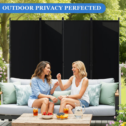 SUNALLY Room Divider 6FT Folding Privacy Screens with Lockable Wheels, 4 Panel Room Partition for Room Separator, 88" W Freestanding Portable Fabric Wall Dividers for Home Dorm Studio Office, Black