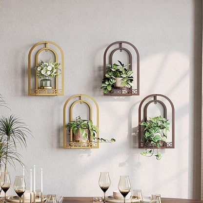 Rioneta Hanging Planter for Indoor & Outdoor Plants, Mid Century Modern Iron Frame Wall Decor for Living Room Garden Patio 3 Pack Coffee（No Light）
