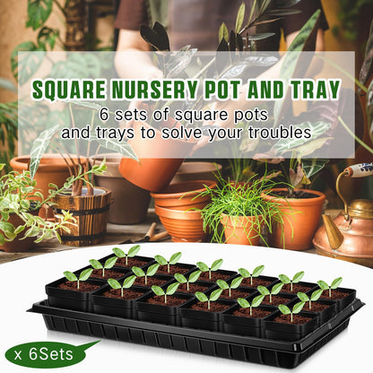 Barydat 6 Set Seed Starter Trays with 108 Pcs Square Nursery Pots 20 x 10 Inch Microgreens Plant Growing Large Seed Starting Trays Square Plant Pot for Seedlings Indoor Gardening or Hydroponic