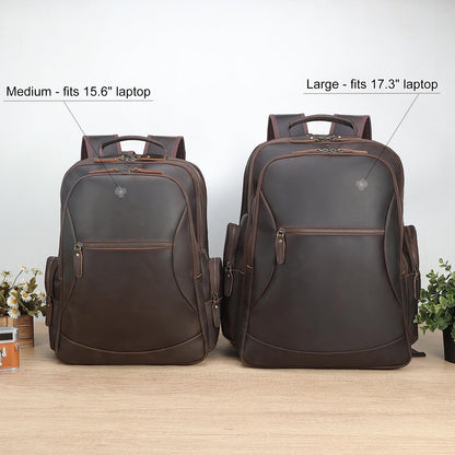 TIDING Vintage Full Grain Leather 15.6 Inch Laptop Backpack for Men Large Capacity Travel Rucksack Weekender Camping Daypacks