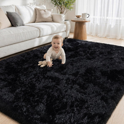 Tosuoka 5x7 Area Rugs for Living Room Bedroom, Ultra Soft Fluffy Rug Shag Thick Black Rug, Non-Slip Non-Shedding High Pile Plush Fuzzy Rugs Carpet for Nursery Kids Room Dorm