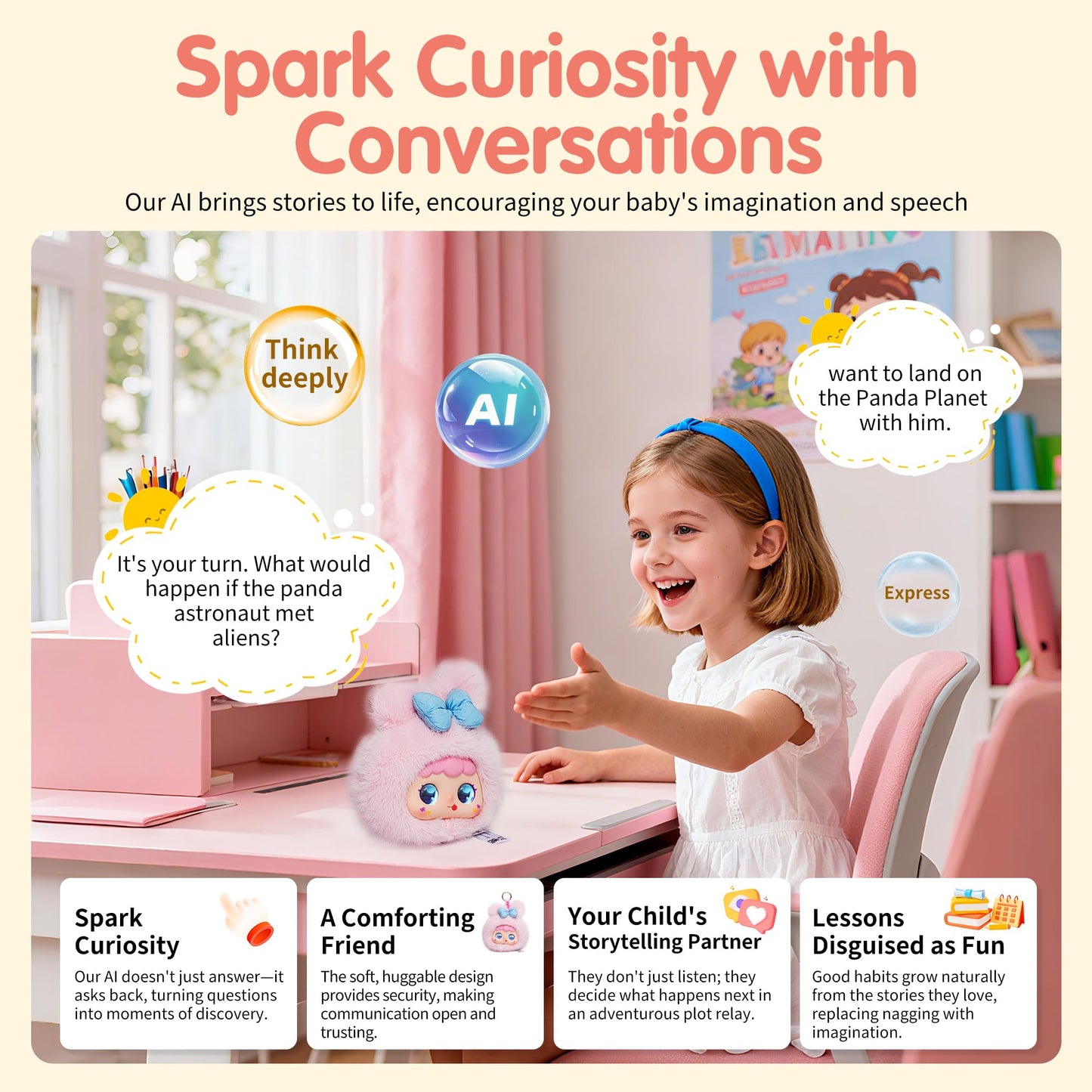 voopark AI Smart Stuffed Animal with ChatGPT - Multilingual Emotional AI Companion Plush Toy, Interactive Learning Assistant & Memory Trainer for Kids 3+, Parental Control App with Chat Summary