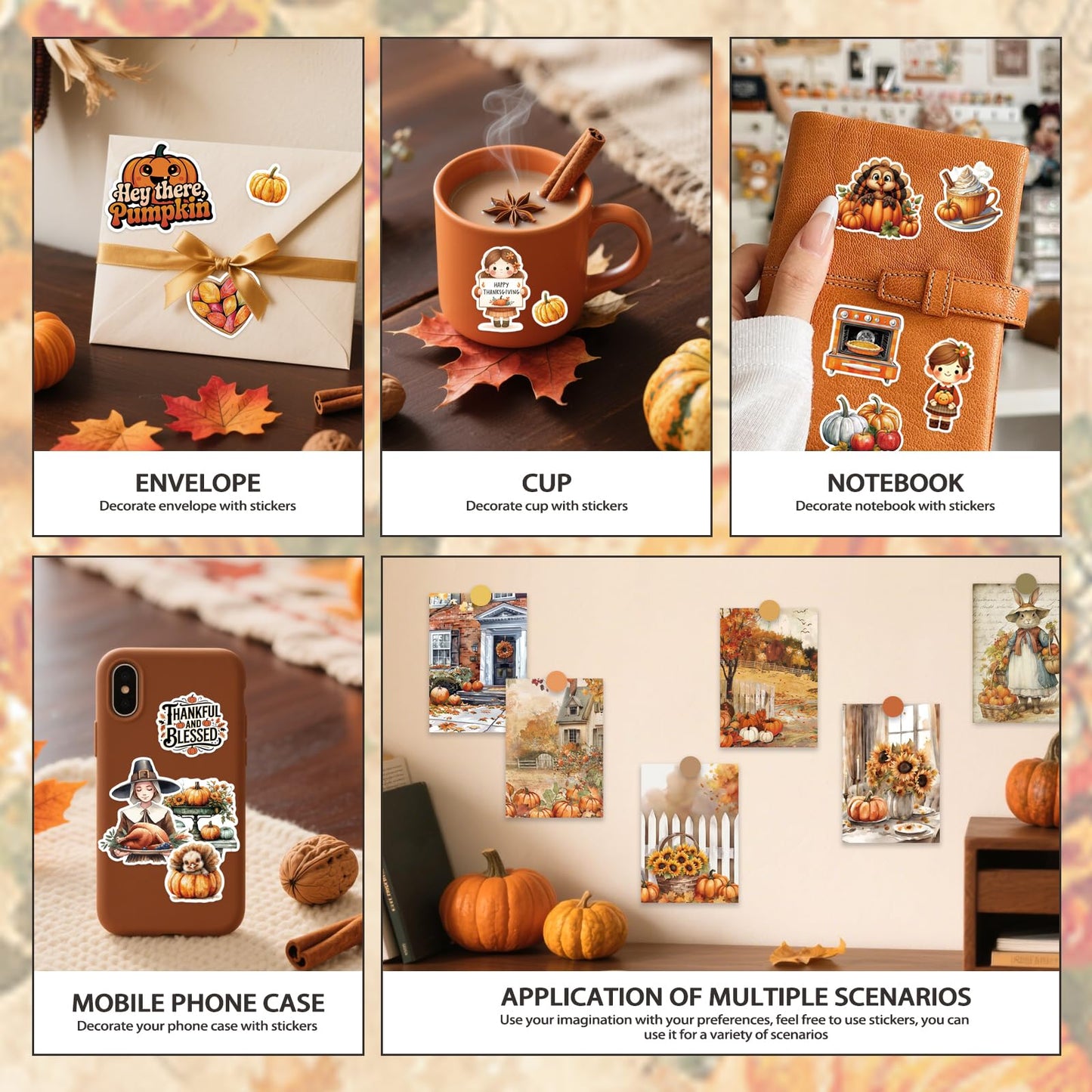 Bomichi Thanksgiving Sticker Book, 44 Sheets 274 Pcs Journaling Scrapbooking Stickers for Journaling Scrapbooking Bullet Journals Planners Letter Card Making Collage Art Crafts Water Bottle