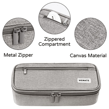 WEMATE Large Pencil Case Aesthetic,Big Capacity Canvas Pencil Pouch with Zipper, Pencil Case for Women & Men, Marker Pen Case,Portable Pencil Bag for Office Light Grey