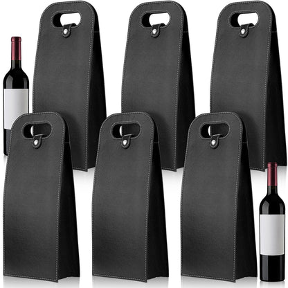FillTouch 6 Pcs Double Wine Bag Reusable Leather Wine Tote Carrier 2 Bottle Portable Gift Bags Champagne Beer Bags for Valentine Father's Day Thanksgiving Christmas Birthday Party(Black)