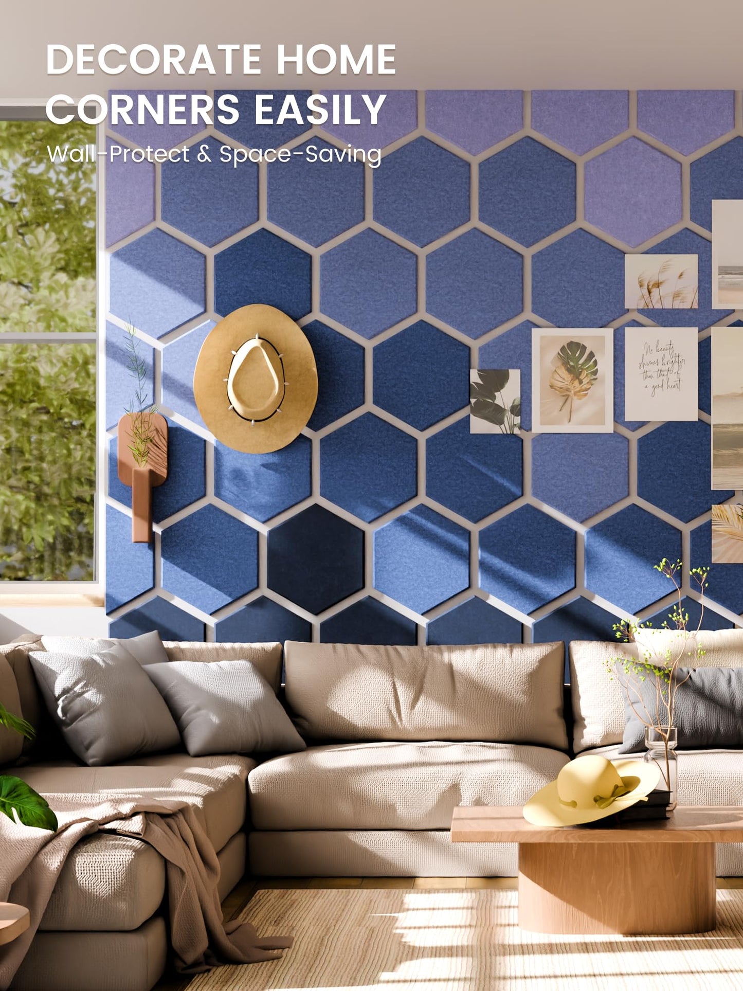 Fluxynara Hexagon Cork Board Alternative for Walls Decor-8-Pack Felt Bulletin Board Tiles,with 30 Pushpins,50 Adhesive Tabs for Office,Classrooms & Home Pin Board Felt Board-Denim Mist