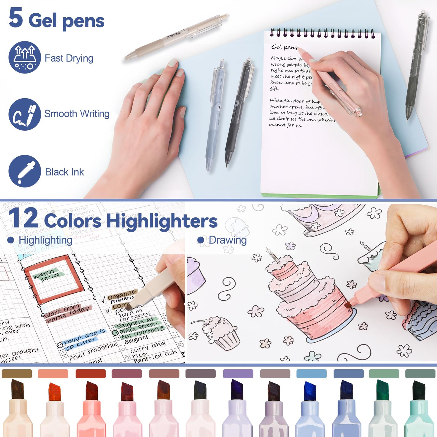 DazSpirit 61 PCS Aesthetic School Supplies Set with Cute Pencil Case, Pastel No Bleed Highlighters, Gel Pens, Erasable Pens, Mechanical Pencils, Refills, Sticky Notes, Complete Stationery Kit