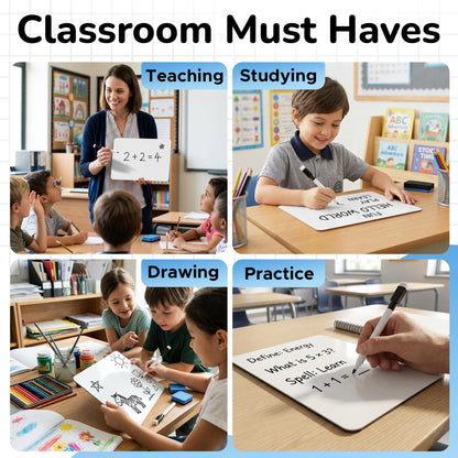 26 Pack Dry Erase Lapboards 12" x 9" - Double Sided Small Dry Erase Boards with 26 Markers & Erasers - Bulk Mini White Boards for Students, Kids, Teachers & School - Classroom Whiteboard Supplies