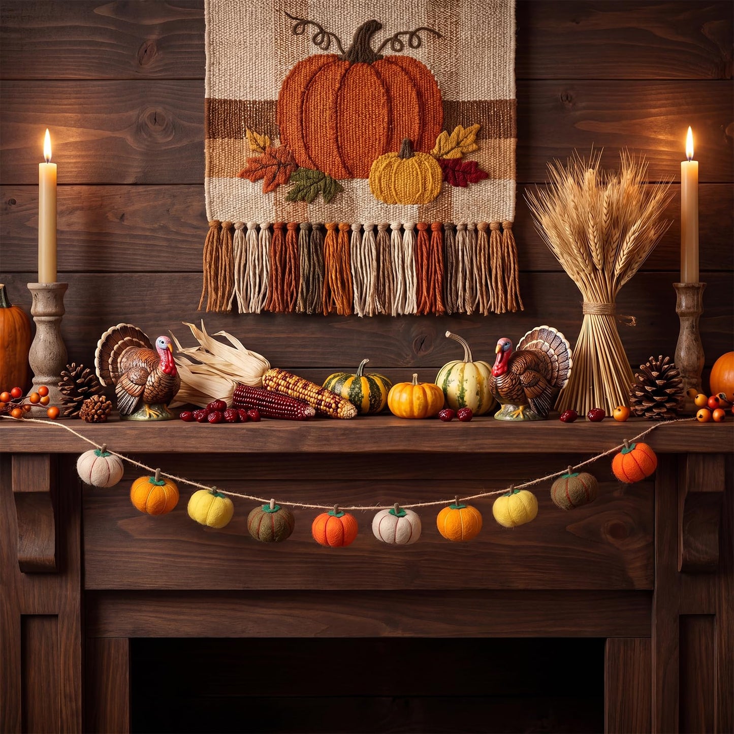 Yinder 8.2 ft Fall Pumpkin Felt Garland Autumn Decoration for Home Hanging Felt Pumpkin Banner Harvest Thanksgiving Garland Halloween Party Decor for Mantel Fireplace Farmhouse