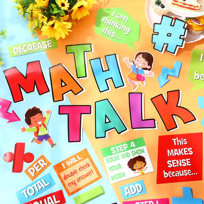Pajean 85 Pcs Math Talk Bulletin Board Set Math Posters Classroom Decorations Educational Mathematics Paper Cutout for Elementary Middle High School Wall Chalkboard Decor Teacher Supplies(Talk)