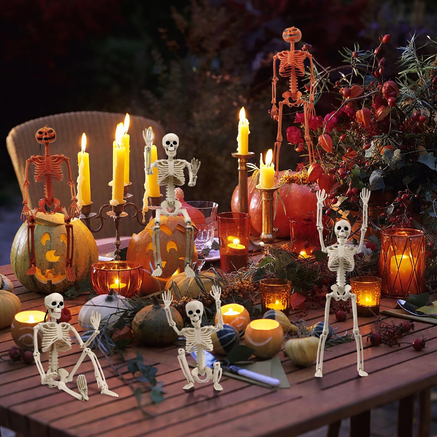 Crogift 6 PCS Skeletons for Halloween 16 Inches, Full Body Posable Hanging Skeleton with Movable Joints for Halloween Party Decor Indoor and Outdoor Spooky Scary Yard Lawn Garden Patio Haunted House