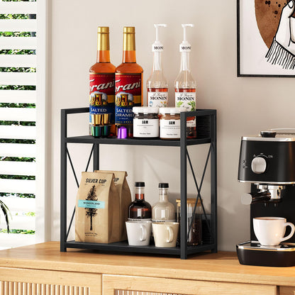 Giikin Kitchen Countertop Organizer, 2 Tier Coffee Bar Organizer, Black Spice Rack for Counter, Kitchen Counter Shelves, Particleboard, Large Size (15.8" L x 7.9" W x 15.8" H), Black