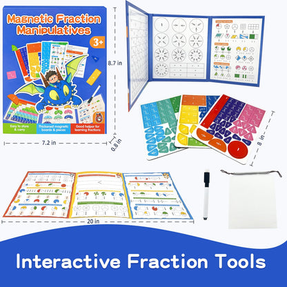 CABVIP Magnetic Fraction Tiles & Circles Set with Dry Erase Board - Montessori Math Manipulatives Kit for Grade 1-5, Homeschool Classroom Fraction Puzzles and Games