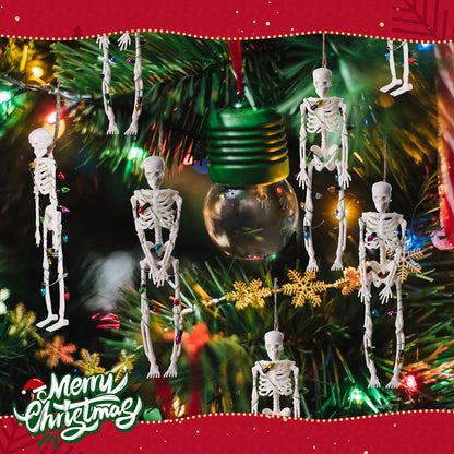 Tujoe 10 Pcs Christmas Skeleton Wrapped in Lights 6.7 Inch Christmas Tree Hanging Ornament Scary Skeletons Mini Skeletons Figurines for Haunted House Graveyard Halloween Party Decor