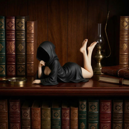 Gothic Witch Resin Ornament, Mysterious and Cute Black Robe Witch Ornament, Halloween & Christmas Home Decor for Bookshelf, Garden & Funy Gift (Lying Down)